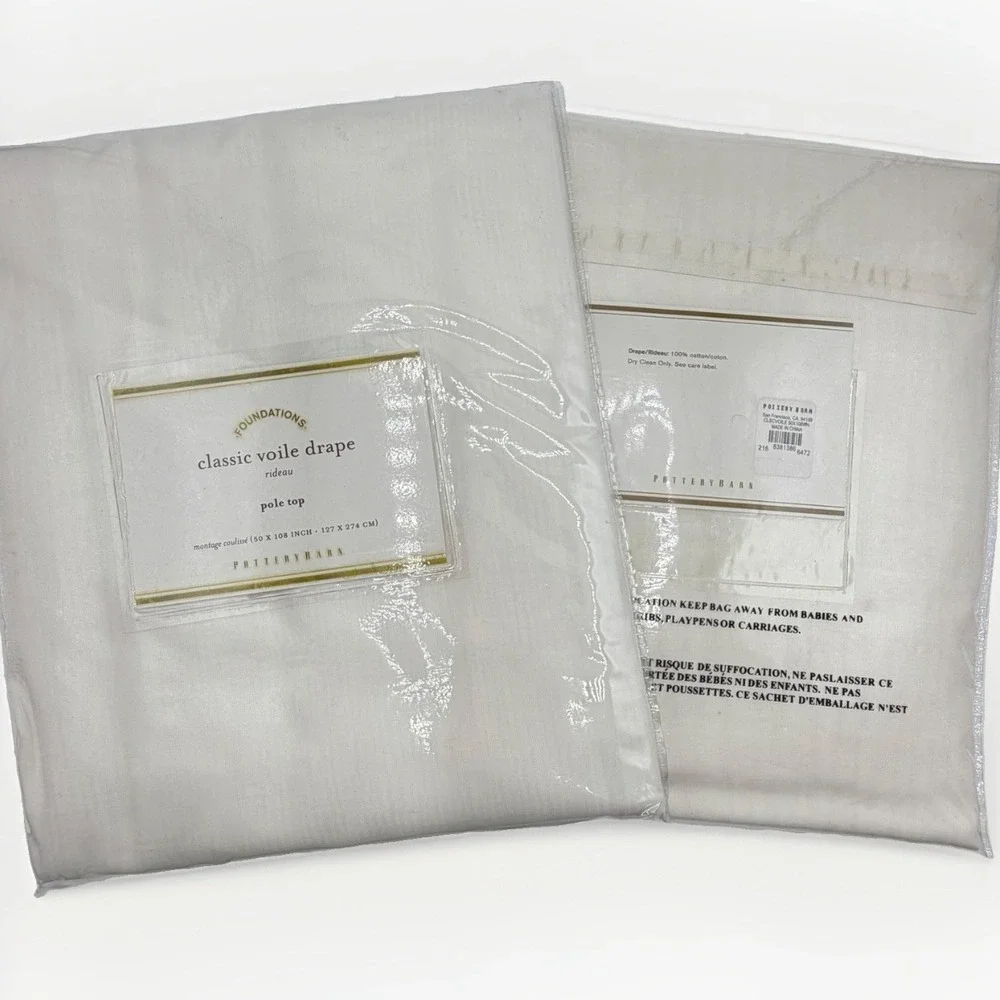Pottery Barn Classic Voile Drapes White 50x108 Pole Top Set of 2 New